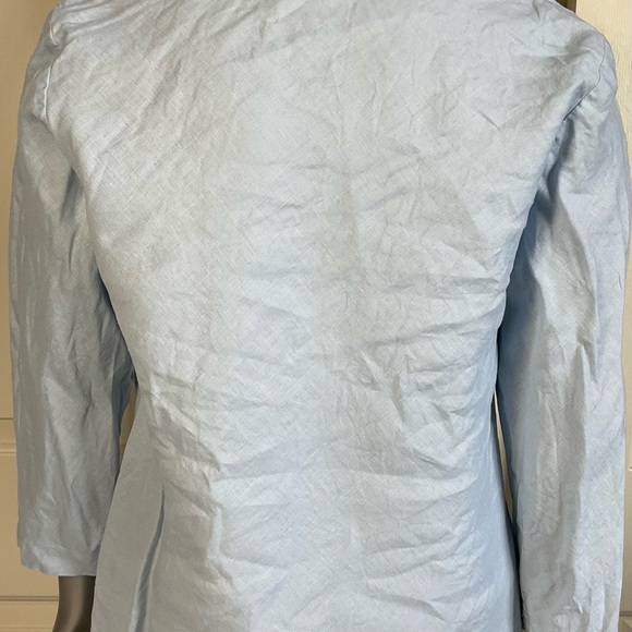 Sigrid Olsen 100% Linen Blouse Size Medium 3/4 Sleeves Collared Popover Blue - Picture 5 of 9